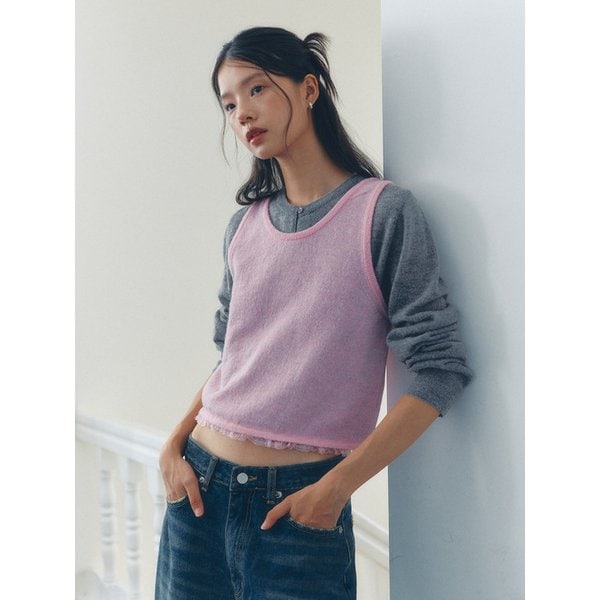 FRILLY WOOL SLEEVELESS KNIT(PK)