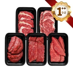 한우선물세트 쿠가[냉장] 횡성한우 어사품 1++등급 구이 5구 3호(총1.5kg)근내지방도7이상[구성 :등심+등심+안심/채끝(랜덤)+특수부위(랜덤)+특수부위(랜덤)]