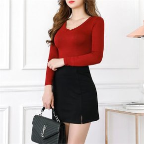 브이넥 슬림핏 무지 스판 소프트한 쫄티 타이트한 긴팔티 BLT5503_P068181827
