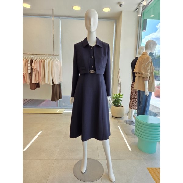 [여주점] [더 아이잗] 여성 싱글 칼라 트윌 A라인 원피스 +재킷세트 (IS2A0OP071)