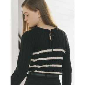 Cable Stripe Ribbon Long Sleeve Knit - Black