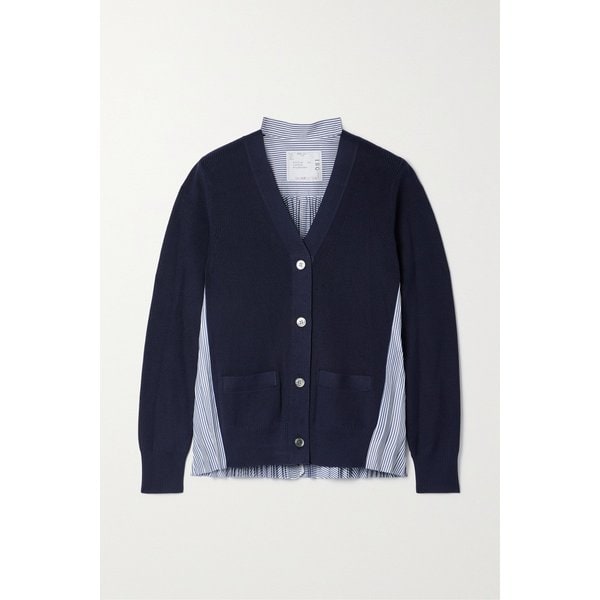 코튼 플리츠 스트라이프 포플린 가디건 네이비 1647597289528477
