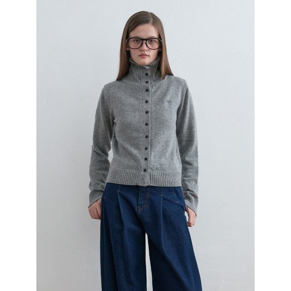 Cashmere High-Neck Cardigan Melange Grey