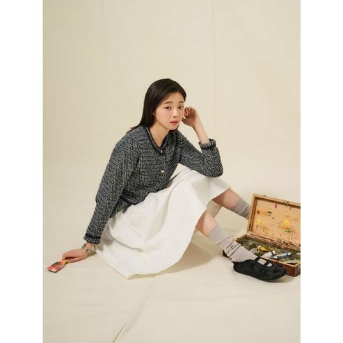 빈폴레이디스 25SS 트위드 라운드넥 카디건 - 네이비 BF515AC02R