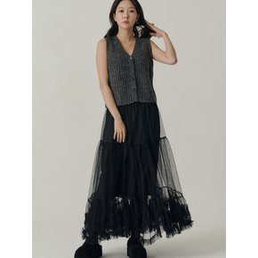 Sha Bottom Frill Long Skirt_Black