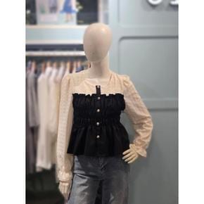 세이브존03 클리지 셔링 배색 블라우스 YACP6WBL05Y (S51874327)