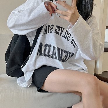 핫핑 [긴팔버전] 배색네바다 브이넥 루즈핏 프린팅 롱티셔츠 H_TS3469