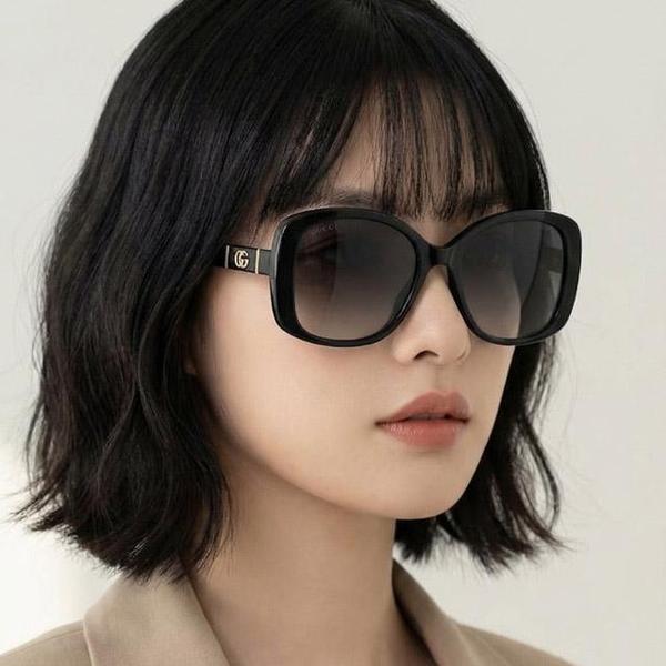확대된 대표 구찌 선글라스 GG0762S 001 명품 블랙 뿔테 오버핏 패션 여자 남자