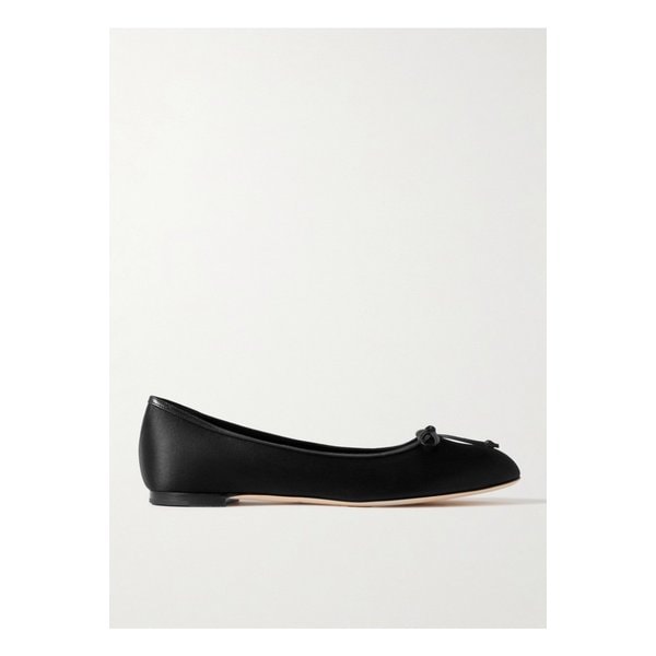 베랄림 보우 디테일 가죽 트리밍 새틴 발레리나 플랫 10mm 블랙 1647597351904018