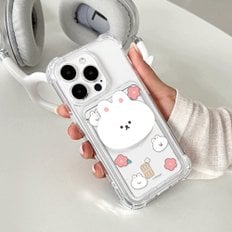  애플 맥세이프 그립 톡 홀더 스마트톡 교통 카드 케이스 지갑 3장 투명 바니 플라워 TR