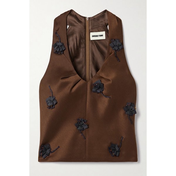 플라워 비즈 장식 새틴 탱크 톱 46376663162923015