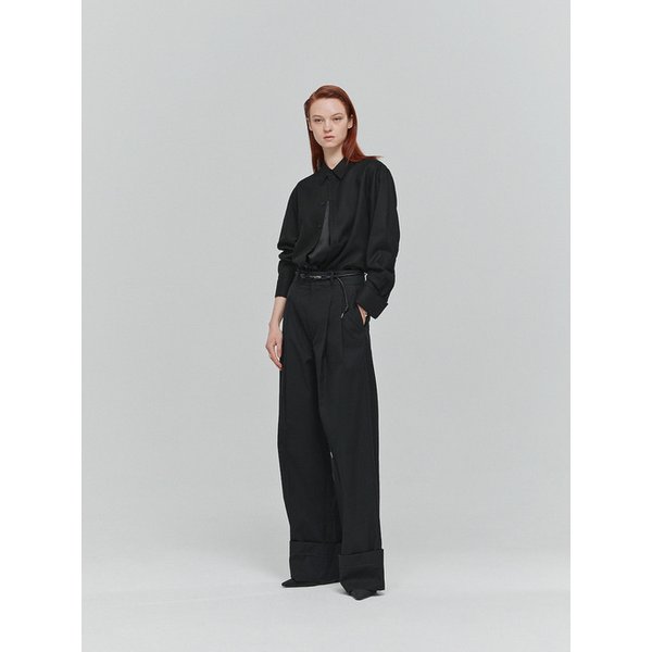 BELTED COTTON TURN-UP PANTS_DARK NAVY