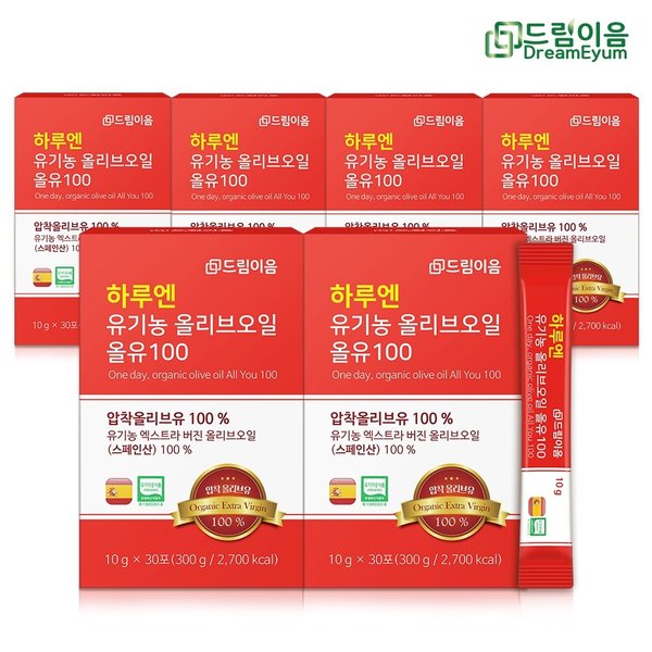 [쇼핑백증정] 드림이음 하루엔 엑스트라버진 피쿠알 유기농 올리브오일 스틱 10g x 30포 6박스