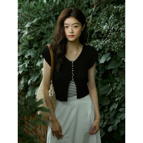 Matt button summer knit cardigan - black