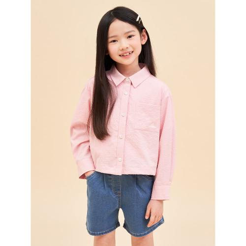 *시즌오프30%*[BEANPOLE KIDS] 여아 시어서커 크롭 셔츠  핑크 (BI4364G01X)