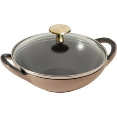 일본 스타우브 냄비0108 staub Baby Wok Z1027833 Linen 6.3 inches 16 cm with Lid Brass Knob