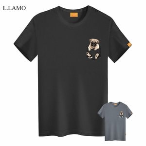 엘라모 포켓퍼그 반팔 티셔츠 남녀공용 빅사이즈 S~4XL
