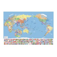 세계지도 태평양중심 국기 특별판 - 한글 대형 코팅 여행지도 어린이 전도 월드맵 보기