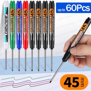4-60개입 45mm 긴 펜 호환용촉 목공용 깊은 구멍 마커 검정/파랑/빨강/흰색 측정용 수공구