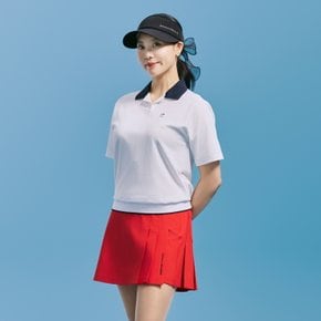 여성 PQ소재 배색 오픈 카라 반팔 티셔츠 화이트 CHE2WST2643WH