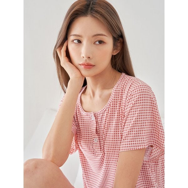 에어핏 체크 반팔 라운드 잠옷 세트