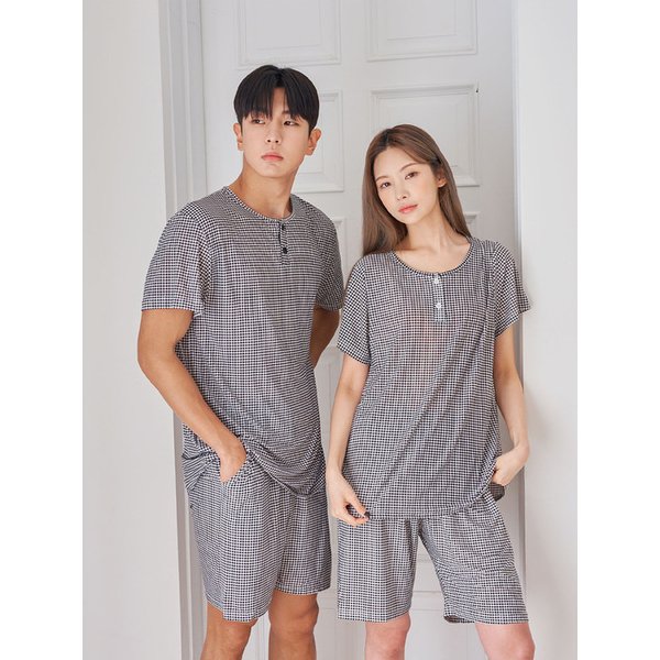 에어핏 체크 반팔 라운드 잠옷 세트