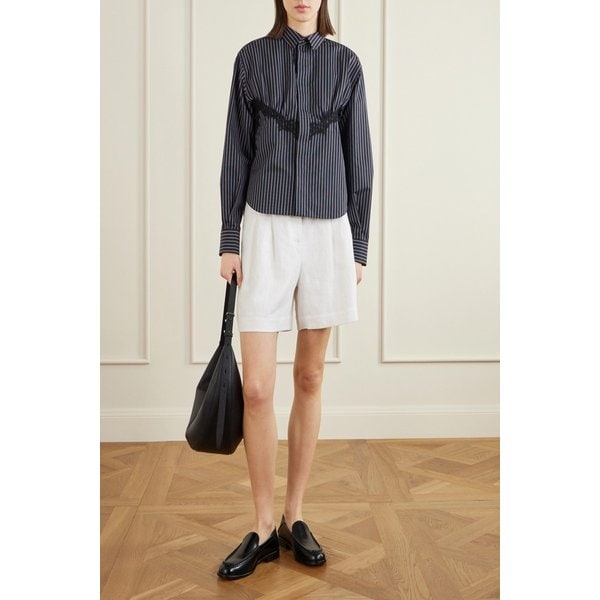 스트라이프 레이스 트림 코튼 블렌드 포플린 셔츠 네이비 46376663163025235