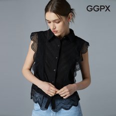 GGPX 웨이브 프릴 펀칭 슬리브리스 블라우스 (GO5SH002F)