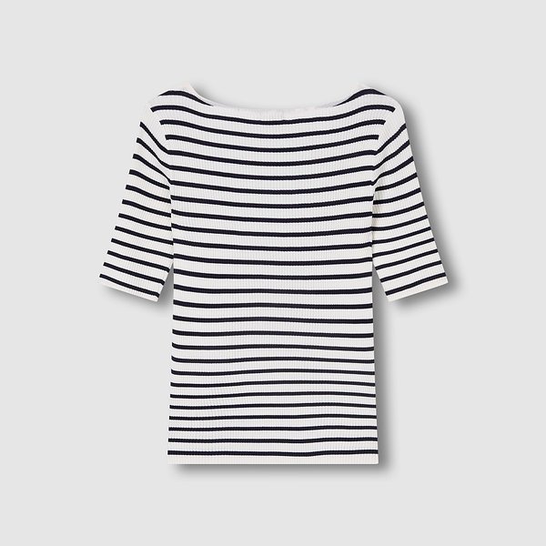 여 강연 슬림핏 스트라이프 5부 니트 J116202728006