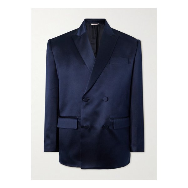 더블 브레스트 실크 새틴 수트 재킷 블루 1647597342620212