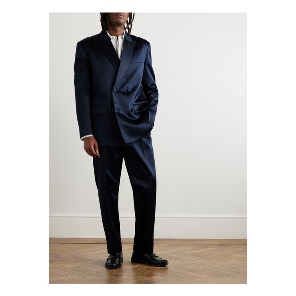 더블 브레스트 실크 새틴 수트 재킷 블루 1647597342620212