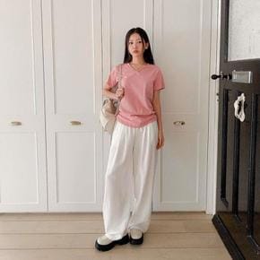 여성 코튼 면원단 무지컬러 V넥 반소매 티셔츠