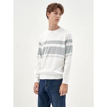 갤럭시라이프스타일 [갤럭시 라이프스타일] 코튼 혼방 블록 패턴 라운드 스웨터  화이트 (GC4151M011)