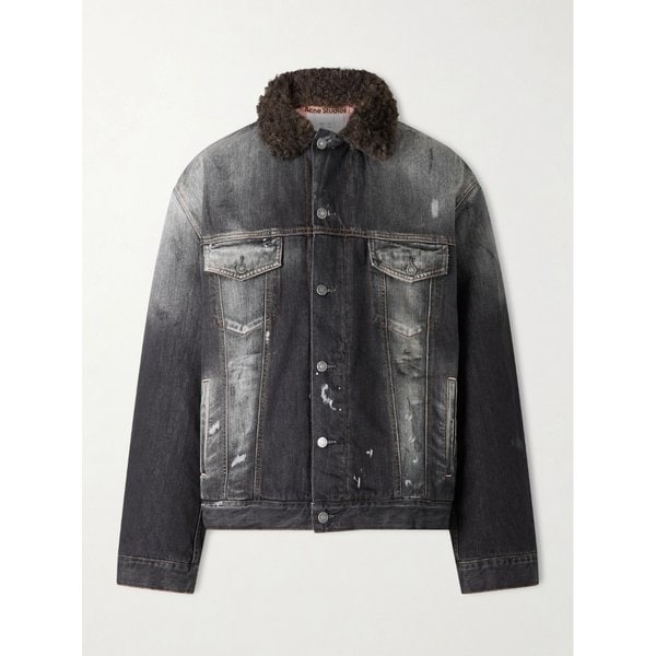로버트 플러시 트림 패디드 디스트레스드 데님 재킷 46376663162902310