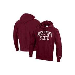 4119829 Champion Mens Maroon Mississippi State Bulldogs Team Arch Reverse Weave Pullover H