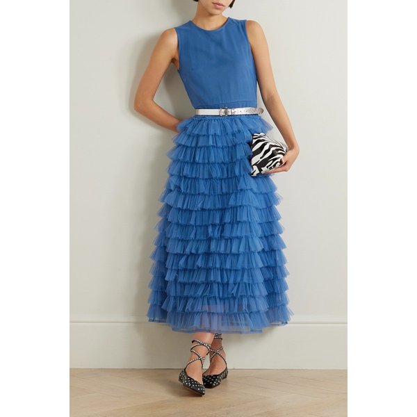 몰리 고다드 테레사 러플 튤 미디 드레스 블루 1647597325620802