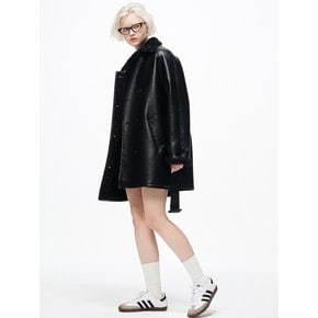 [SET-UP]FAUX SHEARING TRENCH HALF COAT_BLACK BLACK