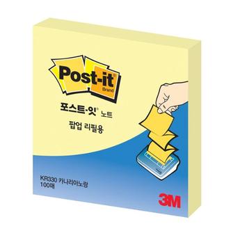 리빙비스타 포스트-잇 팝업팩 리필 KR-330  노랑 3M 점착메모지 포스트잇