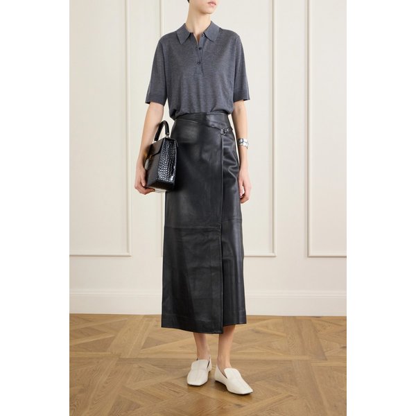 세인트 아그니 가죽 미디 랩 스커트 46376663163015779