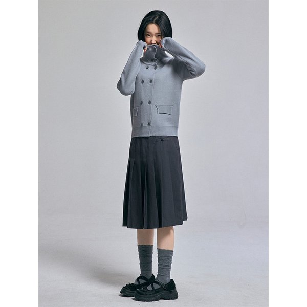 더블 버튼 니트 가디건 그레이