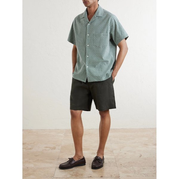 포르투기스 플란넬 포르투기즈 타일 캠프 칼라 자수 코튼 블렌드 셔츠 46376663163010557