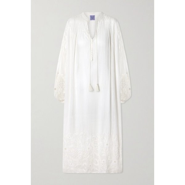 티에리 콜슨 가이스 태슬 플리츠 자수 코튼 보일 미디 원피스 46376663162984769