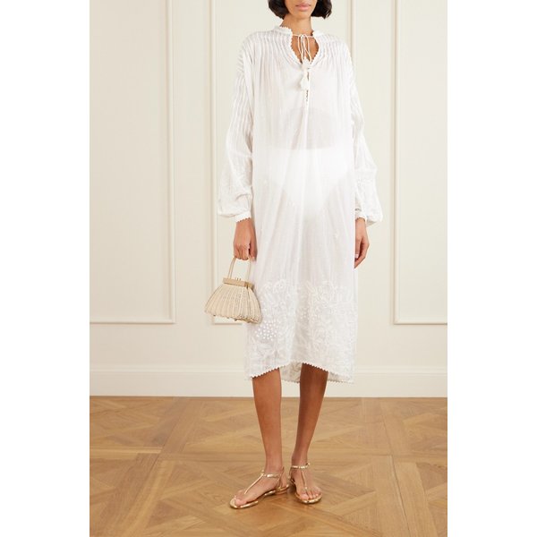 티에리 콜슨 가이스 태슬 플리츠 자수 코튼 보일 미디 원피스 46376663162984769