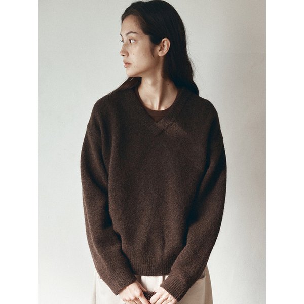 KN4274 울 블렌드 브이넥 니트_Dark brown