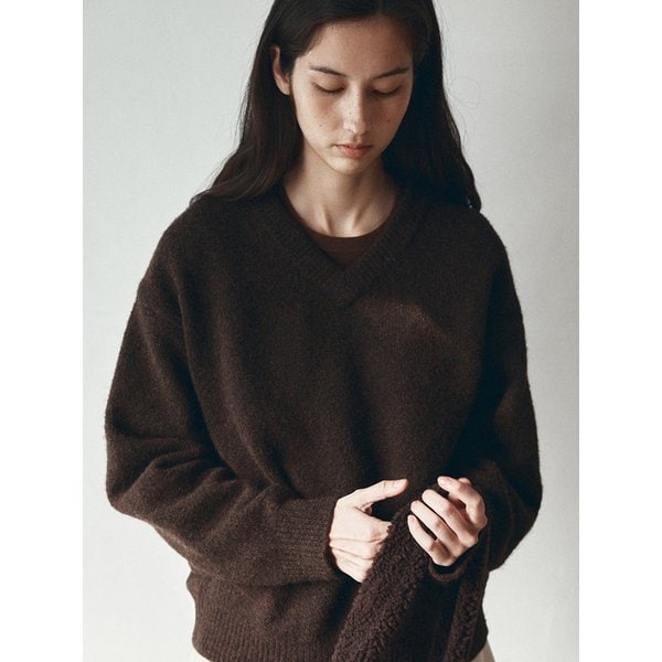KN4274 울 블렌드 브이넥 니트_Dark brown
