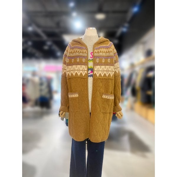 [여주점] 패턴 후드 롱 니트 가디건 (BAKC53461)