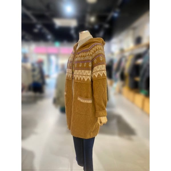 [여주점] 패턴 후드 롱 니트 가디건 (BAKC53461)