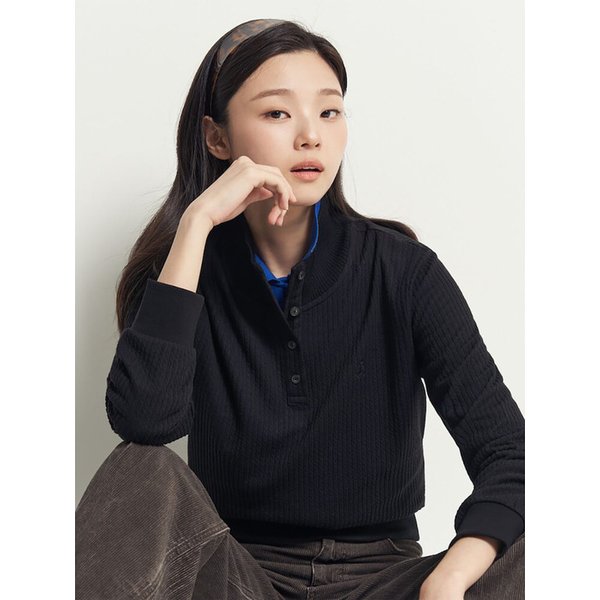 케이블 저지 하이넥 티셔츠  블랙 (BF5941C015)