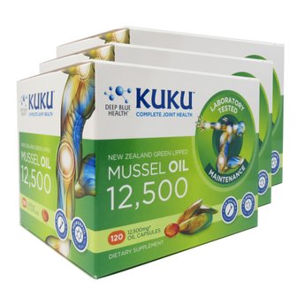  뉴질랜드 쿠쿠 초록입홍합 오일 KUKU Mussel Oil 12500 120캡슐 3개