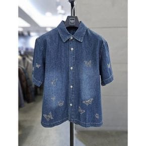세이브존03  버터플라이 자수 반팔 블루 데님 남방 WSAFA2PN90 A_P418563926